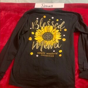 2/$25 Simply Southern Black and Yellow Long Sleeve Tee Sunflower Design